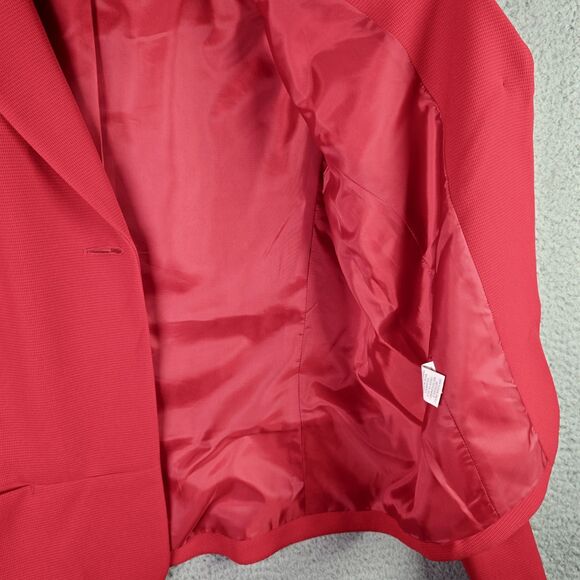 Anne Klein Blazer 10 Red Peplum Back Classic One Button Jacket Workwear Pockets - Picture 14 of 16